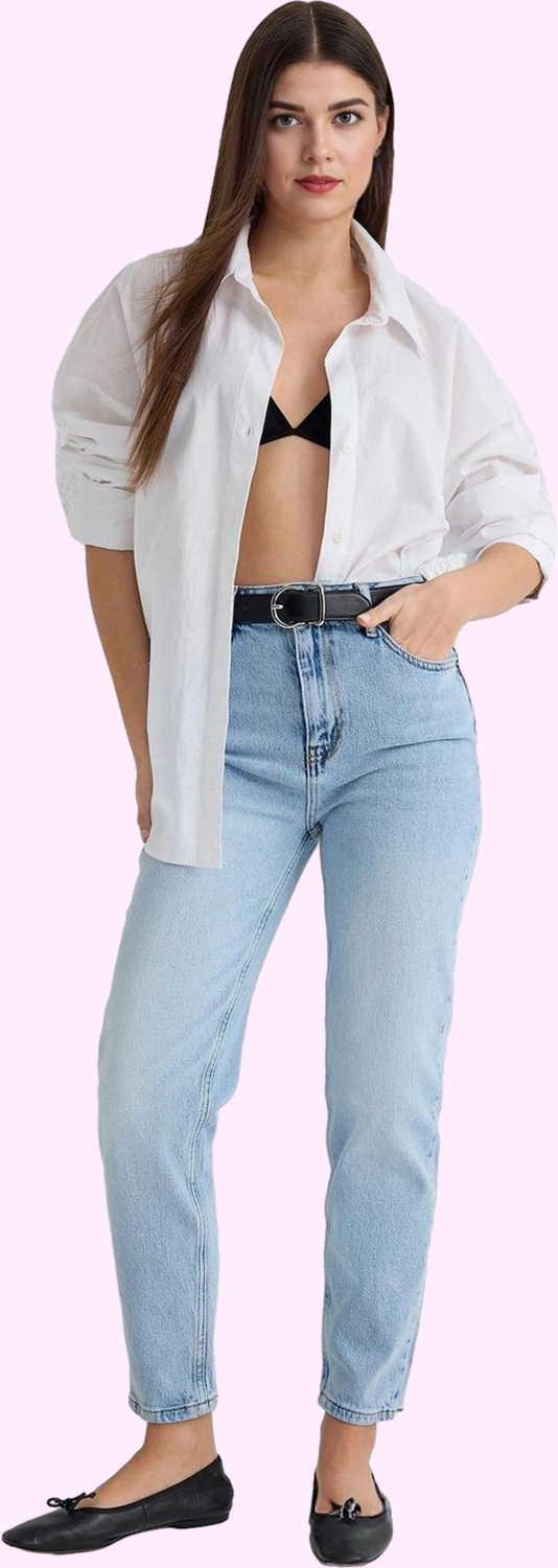 Kadın Denim Mom Jean Pantolon Yüksek Bel Düz Desen Günlük Stil Hafta Sonu Kaliteli Malzeme