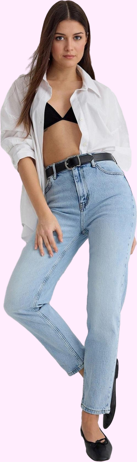 Kadın Denim Mom Jean Pantolon Yüksek Bel Düz Desen Günlük Stil Hafta Sonu Kaliteli Malzeme