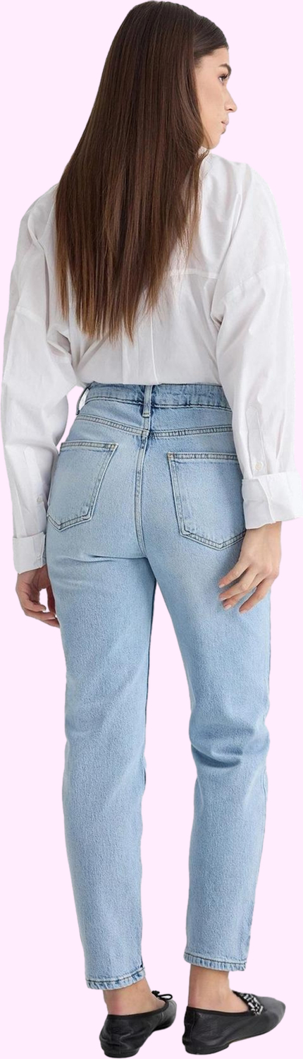 Kadın Denim Mom Jean Pantolon Yüksek Bel Düz Desen Günlük Stil Hafta Sonu Kaliteli Malzeme