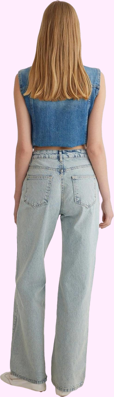 Kadın Pamuklu Denim Geniş Paça Pantolon Rahat Günlük Stil Hafta Sonu Yaz Aylarının Vazgeçilmezi