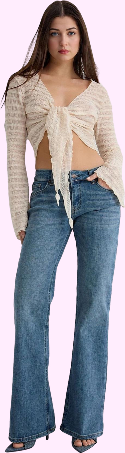 Kadın Denim Flare Jean Düşük Bel İspanyol Paça Rahat Günlük Hafta Sonu Yaz Aylarının Vazgeçilmezi