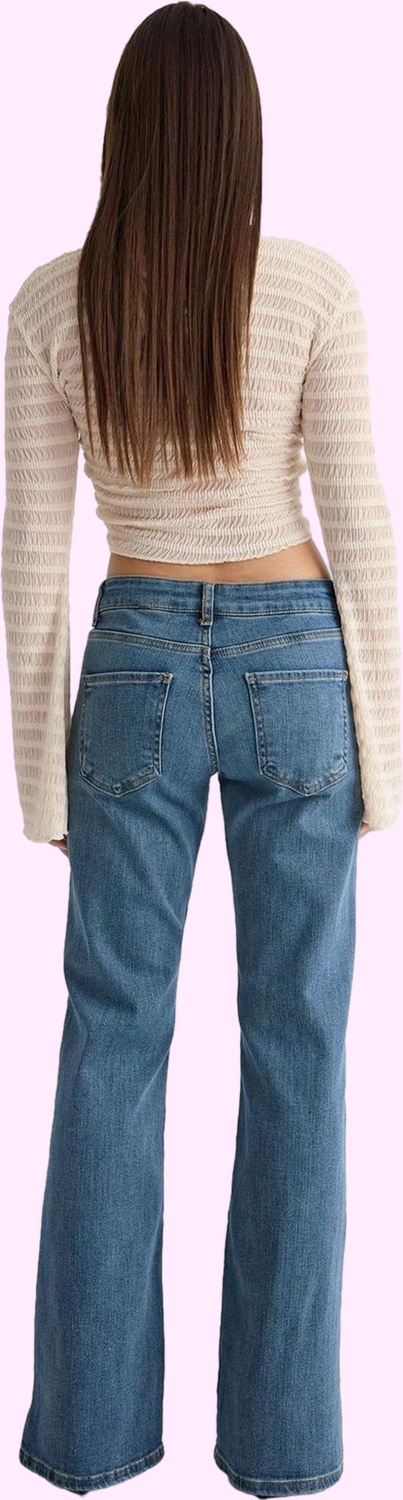 Kadın Denim Flare Jean Düşük Bel İspanyol Paça Rahat Günlük Hafta Sonu Yaz Aylarının Vazgeçilmezi