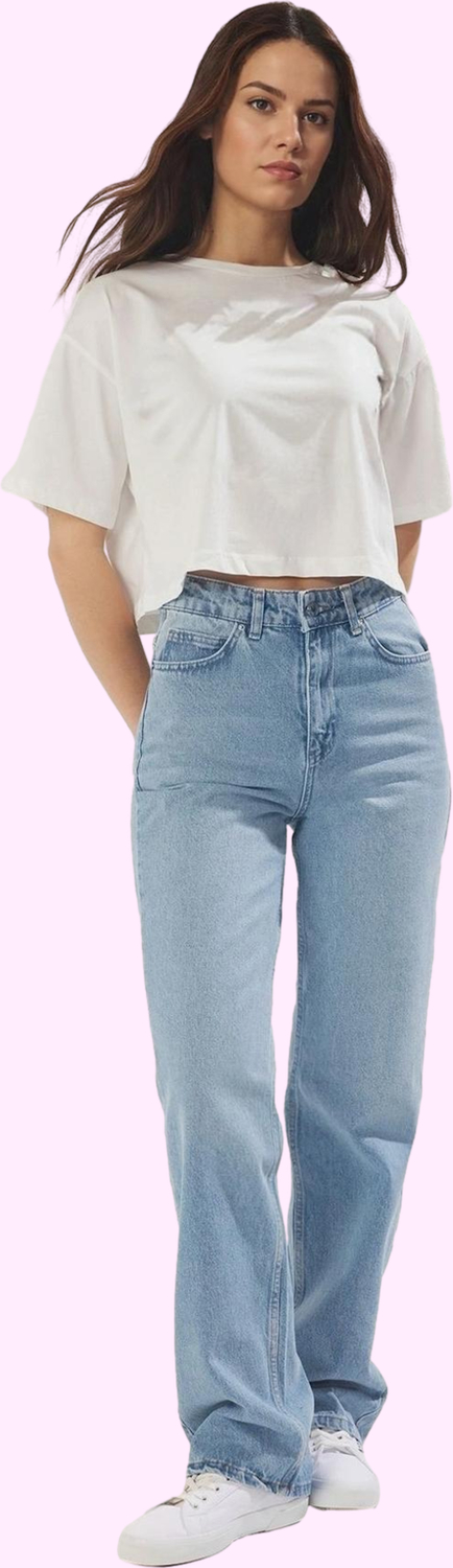 Kadın Pamuk Denim Straight Jean Pantolon Yüksek Bel Günlük Kullanım Yaz Aylarının Vazgeçilmezi