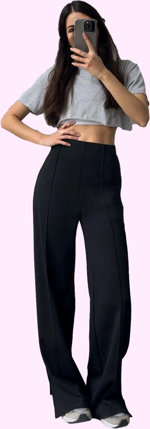 Kadın Yüksek Bel Geniş Paça Pantolon Wide Leg İnterlok Yazlık Günlük Şıklık Modern Tasarım