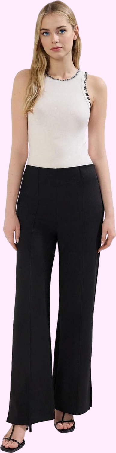 Kadın Yüksek Bel Geniş Paça Pantolon Wide Leg İnterlok Yazlık Günlük Şıklık Modern Tasarım