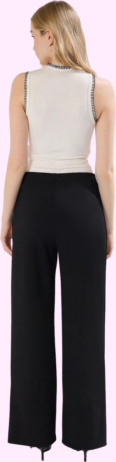 Kadın Yüksek Bel Geniş Paça Pantolon Wide Leg İnterlok Yazlık Günlük Şıklık Modern Tasarım
