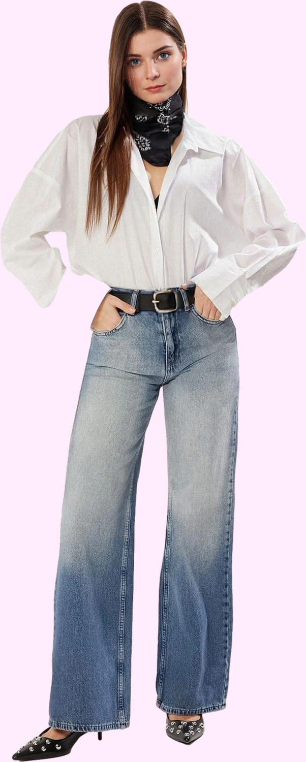 Kadın Denim Wide Leg Pantolon Pamuk Günlük Stil İçin Rahat Kesim Yaz Aylarının Vazgeçilmezi