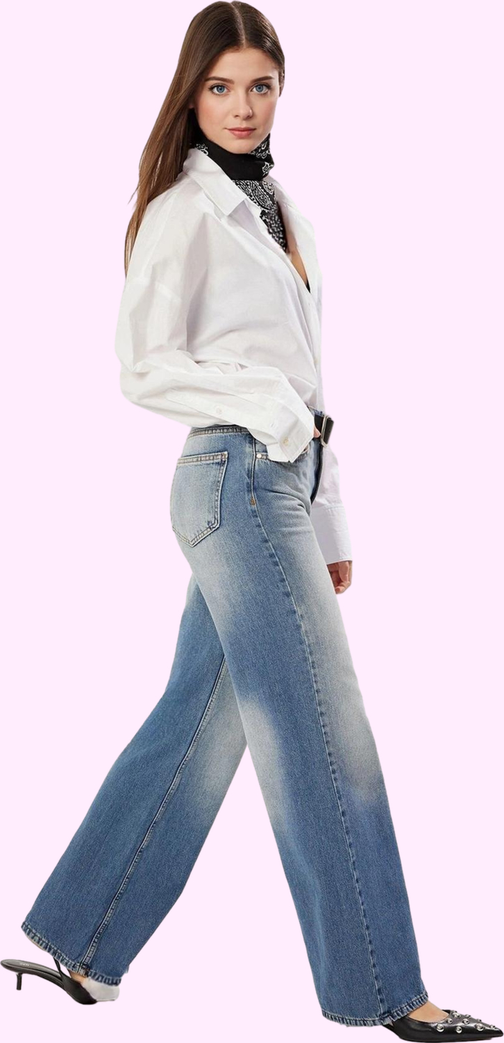 Kadın Denim Wide Leg Pantolon Pamuk Günlük Stil İçin Rahat Kesim Yaz Aylarının Vazgeçilmezi