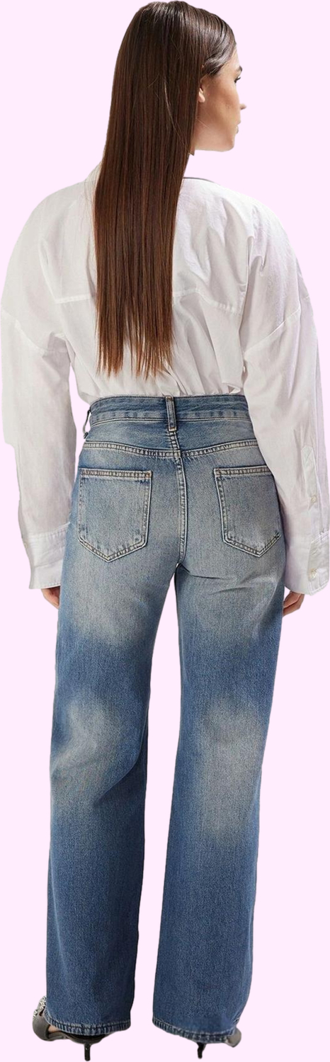 Kadın Denim Wide Leg Pantolon Pamuk Günlük Stil İçin Rahat Kesim Yaz Aylarının Vazgeçilmezi