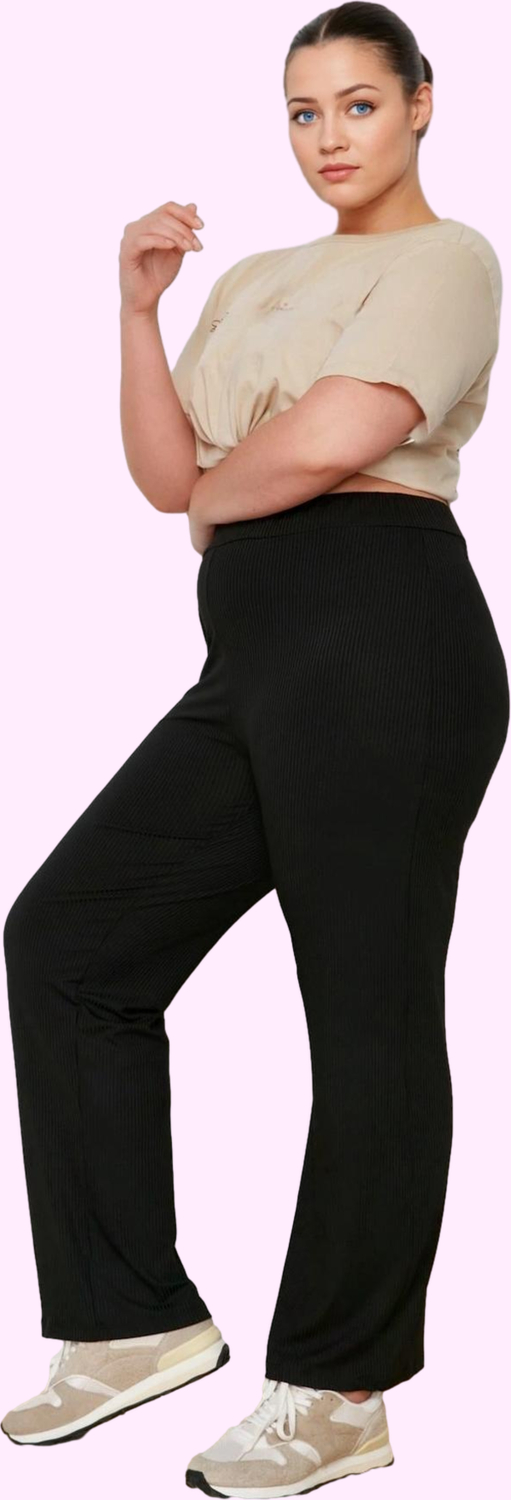 Kadın Düz Desen Regular Örme Pantolon Yüksek Bel Kaşkorse Dokuma Günlük Yaz Aylarının Vazgeçilmezi