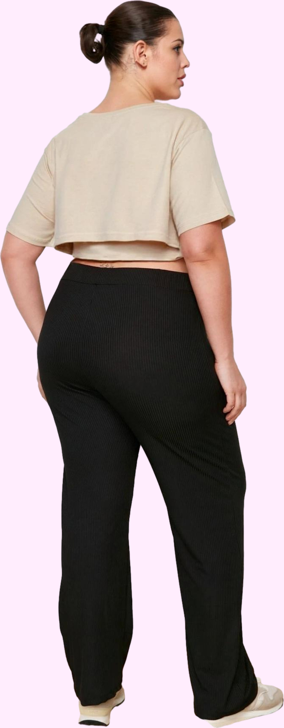 Kadın Düz Desen Regular Örme Pantolon Yüksek Bel Kaşkorse Dokuma Günlük Yaz Aylarının Vazgeçilmezi