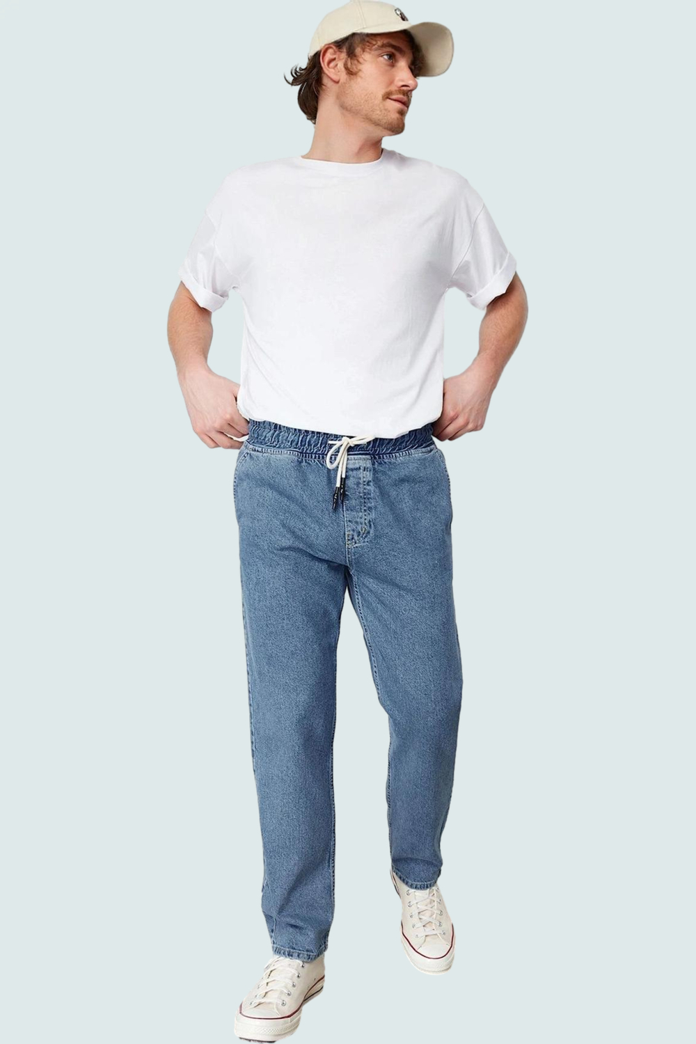 Erkek Relaxed Fit Kordonlu Jean Pantolon Fonksiyonel Dayanıklı Kaliteli Konforlu Estetik Şık