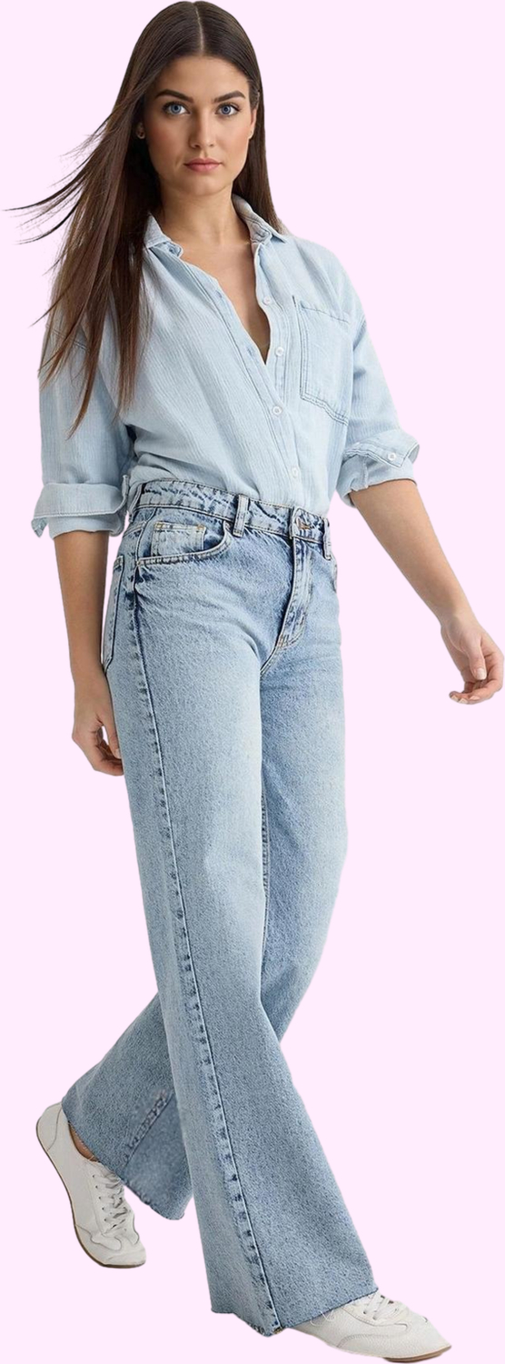 Kadın Pamuk Denim Jean Pantolon; Rahat Geniş Paça Normal Bel Günlük Kullanım Modern Tasarım