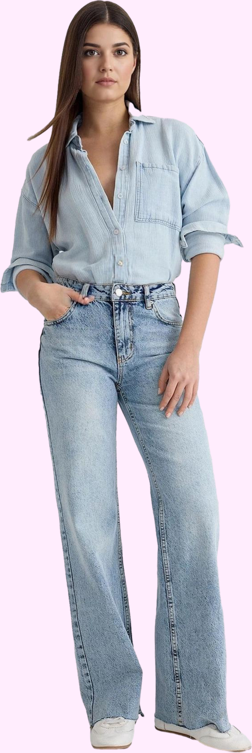 Kadın Pamuk Denim Jean Pantolon; Rahat Geniş Paça Normal Bel Günlük Kullanım Modern Tasarım