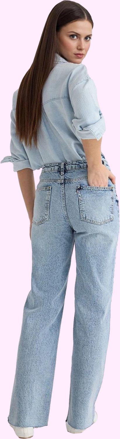 Kadın Pamuk Denim Jean Pantolon; Rahat Geniş Paça Normal Bel Günlük Kullanım Modern Tasarım