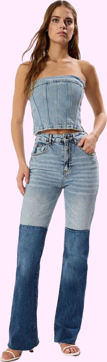 Kadın Renk Bloklu Comfort Flare Jean Yüksek Bel Günlük Ve Özel Günler Yaz Aylarının Vazgeçilmezi