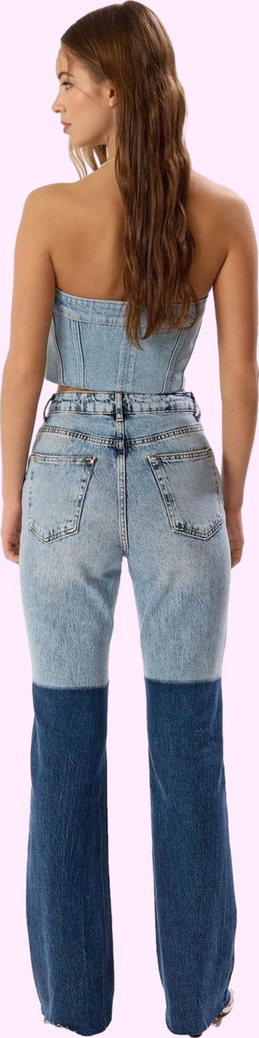 Kadın Renk Bloklu Comfort Flare Jean Yüksek Bel Günlük Ve Özel Günler Yaz Aylarının Vazgeçilmezi