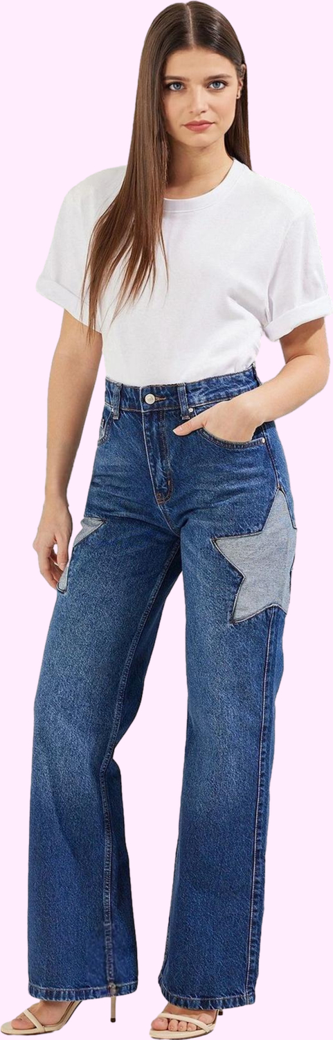 Kadın Denim Yüksek Bel Wide Leg Jean Pantolon Günlük Kombinler Hafta Sonu Kaliteli Malzeme