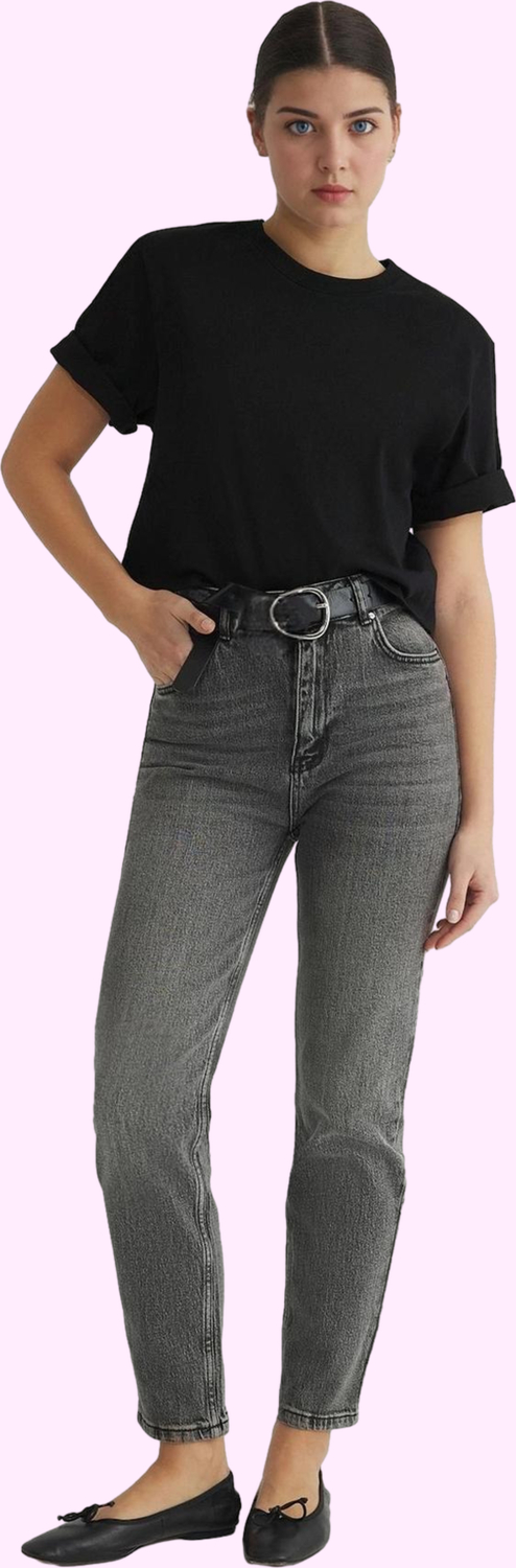 Kadın Denim Mom Jean Pantolon Yüksek Bel Boru Paça Casual Günlük Kullanım Kaliteli Malzeme