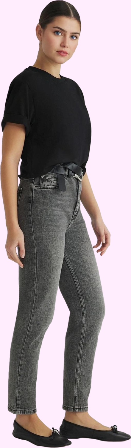 Kadın Denim Mom Jean Pantolon Yüksek Bel Boru Paça Casual Günlük Kullanım Kaliteli Malzeme
