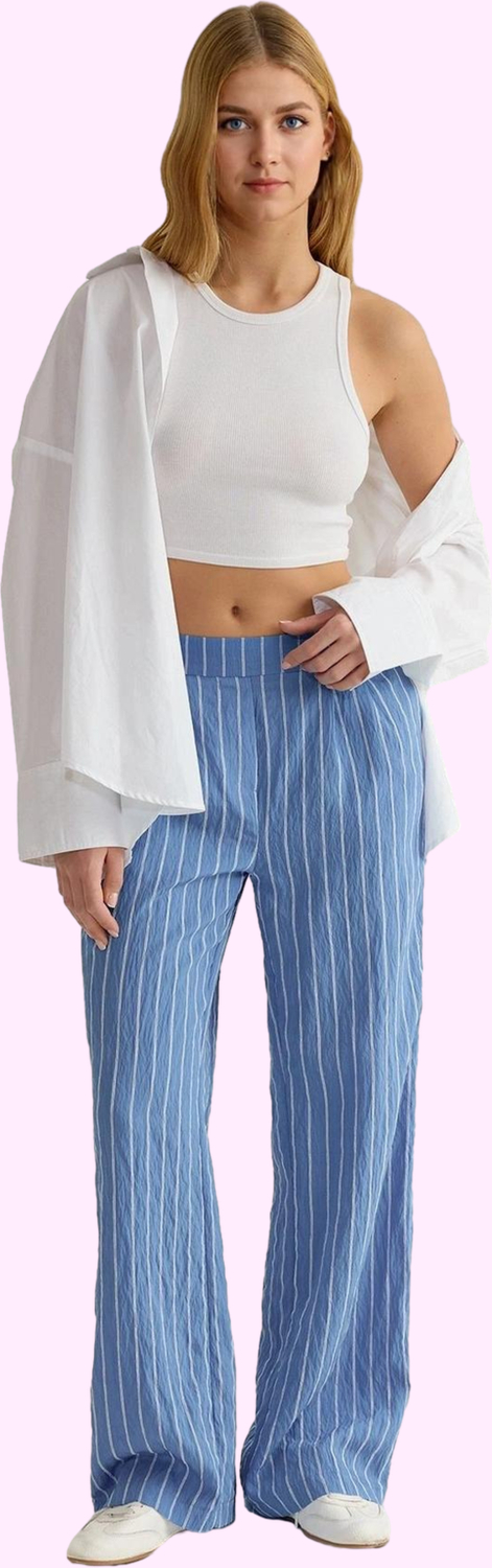 Kadın Çizgili Wide Leg Pantolon Rahatlık ve Şıklık Bir Arada Günlük Kombinler İçin Hafta Sonu
