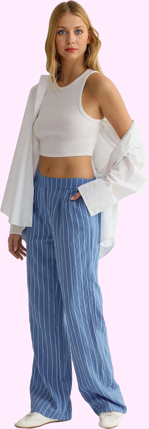 Kadın Çizgili Wide Leg Pantolon Rahatlık ve Şıklık Bir Arada Günlük Kombinler İçin Hafta Sonu