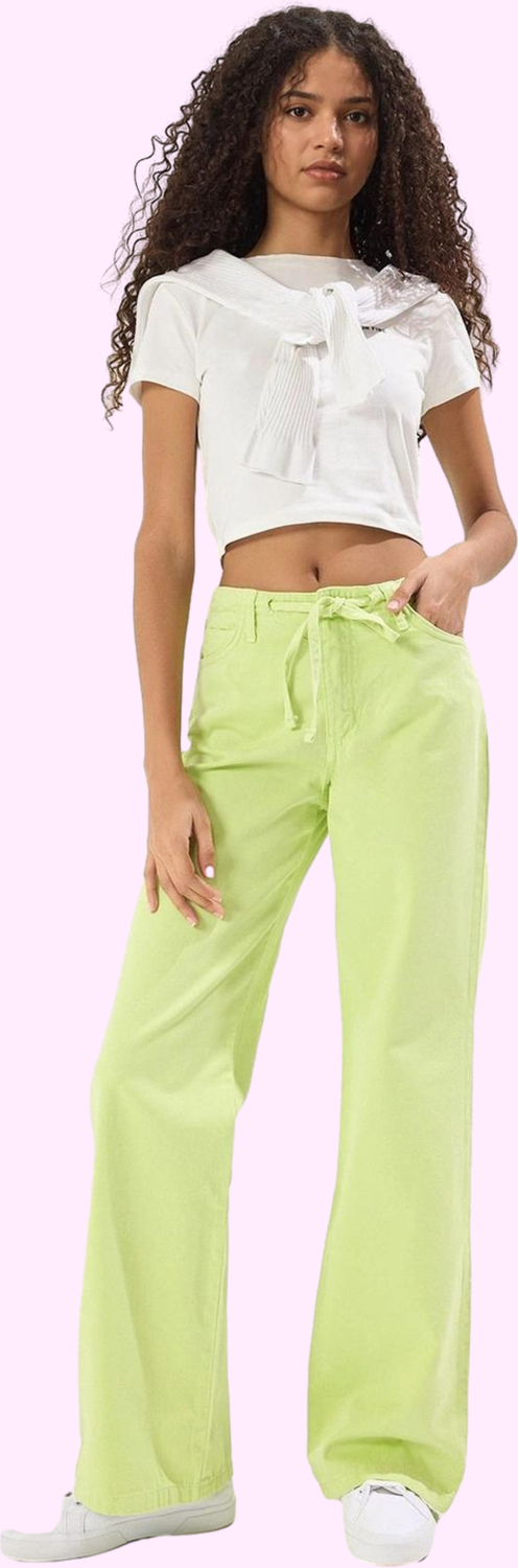 Kadın Pamuk Denim Pantolon Normal Bel Geniş Paça Rahat Günlük Stil Yaz Aylarının Vazgeçilmezi