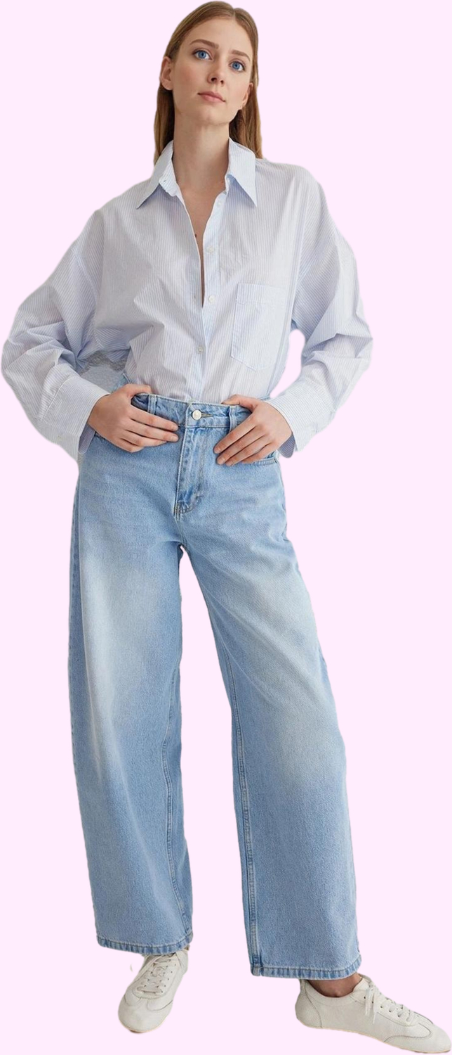Kadın Pamuk Denim Barrel Jean Pantolon Rahat Günlük Stil Hafta Sonu Yaz Aylarının Vazgeçilmezi