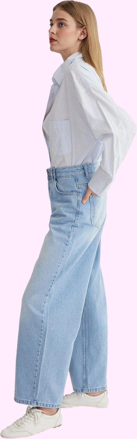 Kadın Pamuk Denim Barrel Jean Pantolon Rahat Günlük Stil Hafta Sonu Yaz Aylarının Vazgeçilmezi