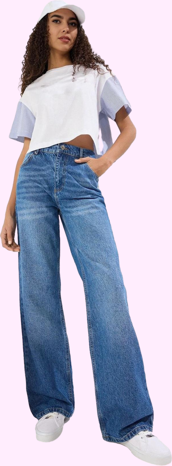 Kadın Pamuk Denim Wide Leg Jean Pantolon; Düz Desen Günlük Kullanım İçin Dayanıklı Malzeme