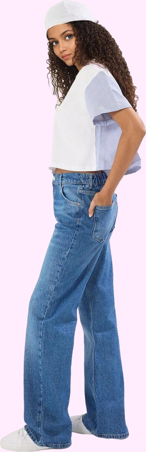 Kadın Pamuk Denim Wide Leg Jean Pantolon; Düz Desen Günlük Kullanım İçin Dayanıklı Malzeme