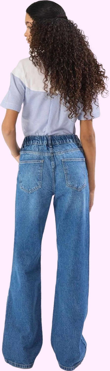 Kadın Pamuk Denim Wide Leg Jean Pantolon; Düz Desen Günlük Kullanım İçin Dayanıklı Malzeme