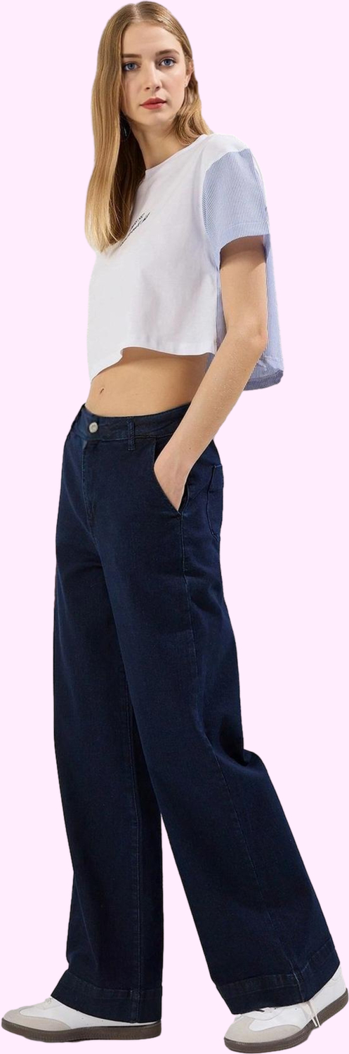Kadın Denim Pantolon Geniş Paça Yüksek Bel Rahat Kalıp Yaz Günlük Kullanım Kaliteli Malzeme