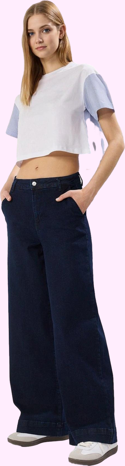 Kadın Denim Pantolon Geniş Paça Yüksek Bel Rahat Kalıp Yaz Günlük Kullanım Kaliteli Malzeme
