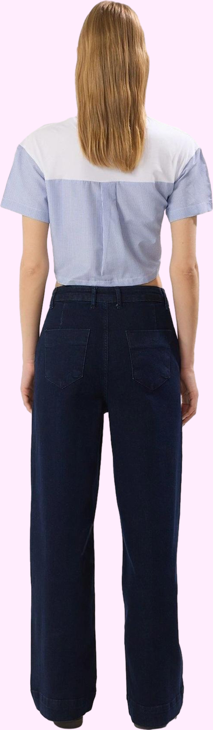 Kadın Denim Pantolon Geniş Paça Yüksek Bel Rahat Kalıp Yaz Günlük Kullanım Kaliteli Malzeme