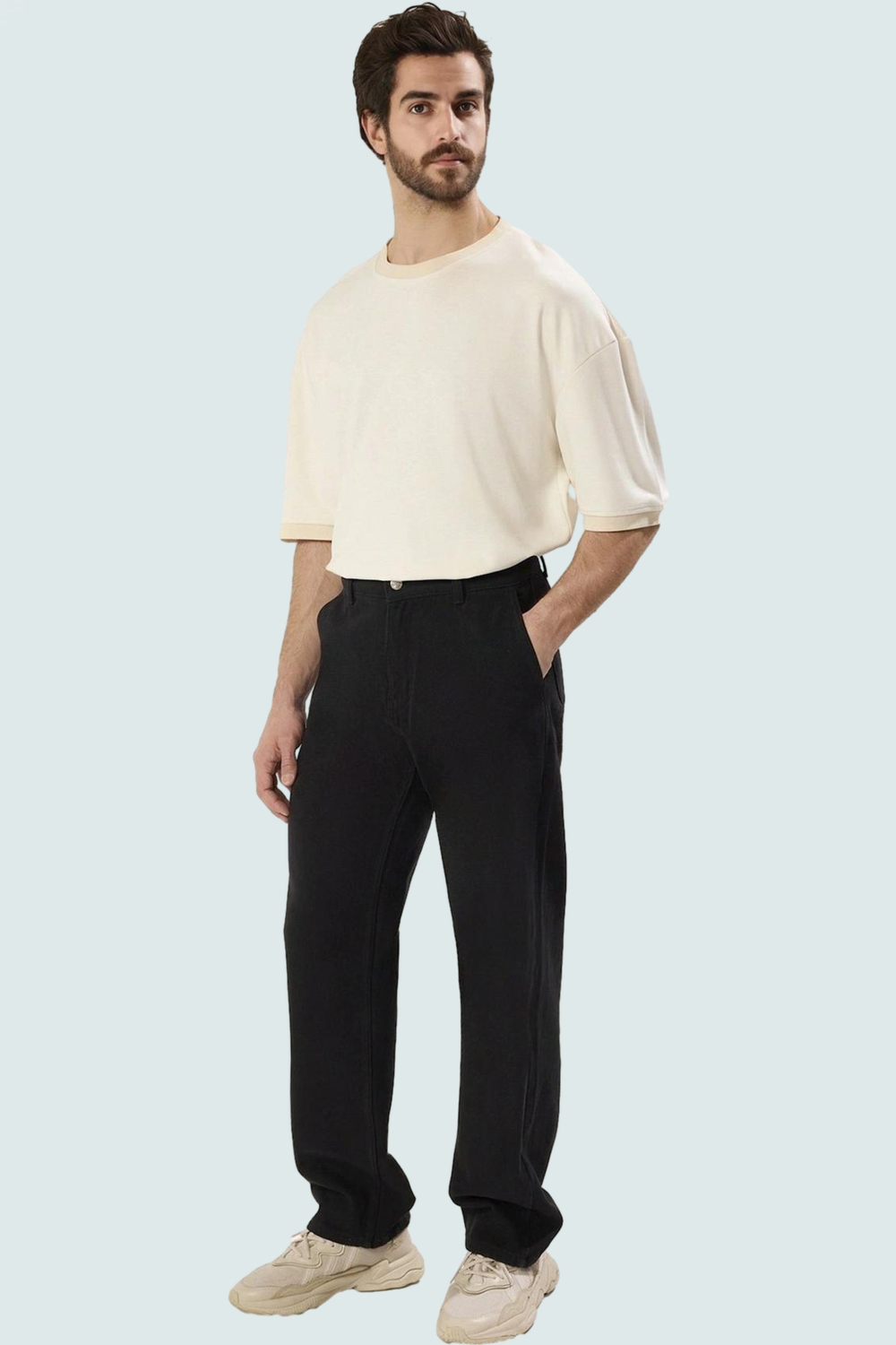 Erkek Pamuklu Gabardin Pantolon Düz Desen Geniş Paça Günlük Ve Rahat Yaz Aylarının Vazgeçilmezi