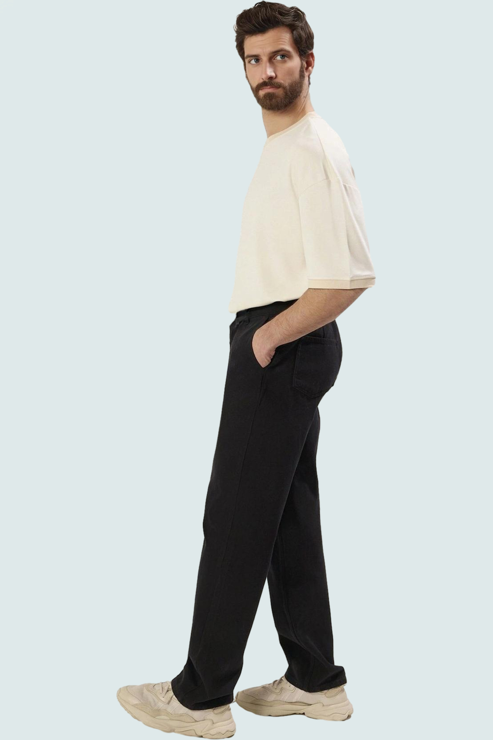 Erkek Pamuklu Gabardin Pantolon Düz Desen Geniş Paça Günlük Ve Rahat Yaz Aylarının Vazgeçilmezi