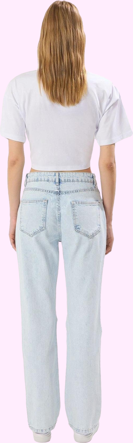 Kadın Pamuk Denim Geniş Paça Uzun Boy Jean Pantolon; Yırtık Detaylı; Günlük Kullanım Hafta Sonu