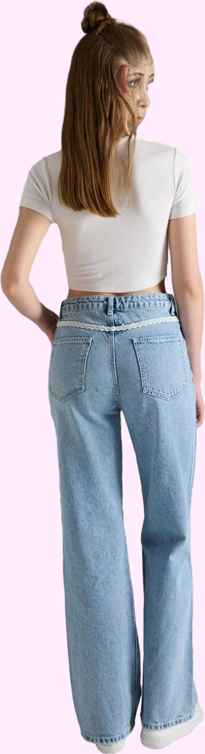 Kadın Denim Geniş Paça Pantolon Rahat Kesim Pamuk Günlük Hafta Sonu Yaz Aylarının Vazgeçilmezi