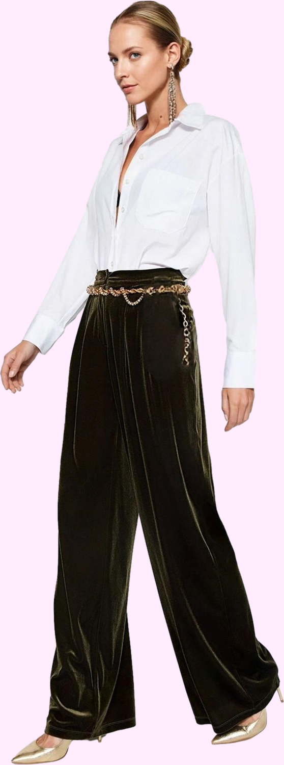 Kadın Yüksek Bel Wide Leg Kadife Pantolon; Şıklığı ve Konforu Bir Arada Yaz Aylarının Vazgeçilmezi