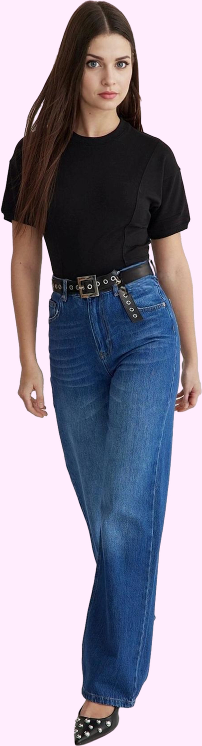 Kadın Yüksek Bel Bol Kesim Denim Pantolon Fonksiyonel Dayanıklı Kaliteli Konforlu Estetik Şık
