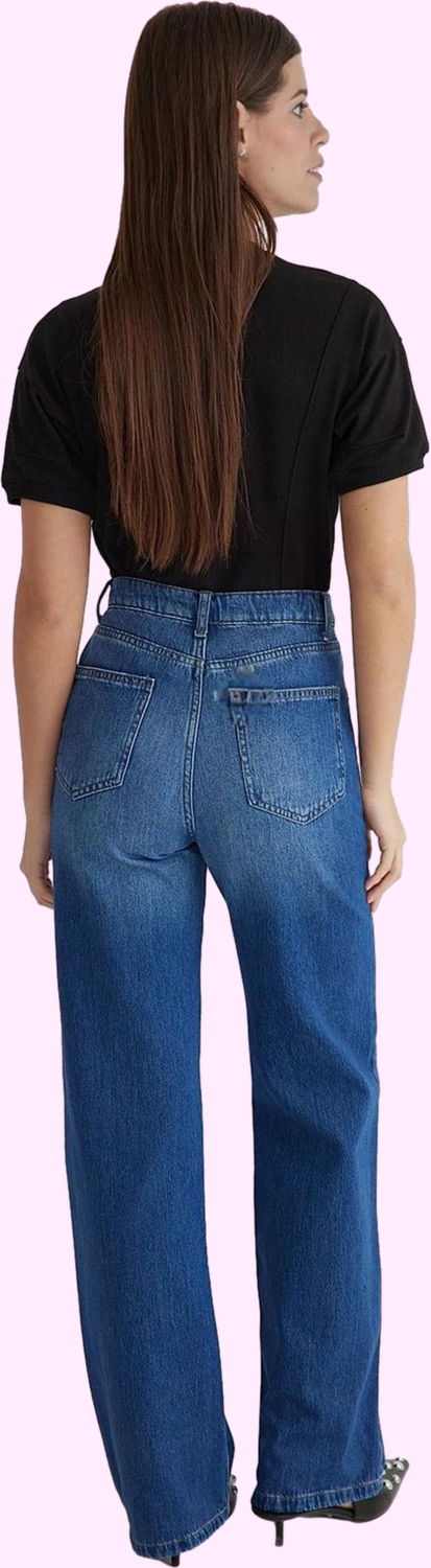 Kadın Yüksek Bel Bol Kesim Denim Pantolon Fonksiyonel Dayanıklı Kaliteli Konforlu Estetik Şık