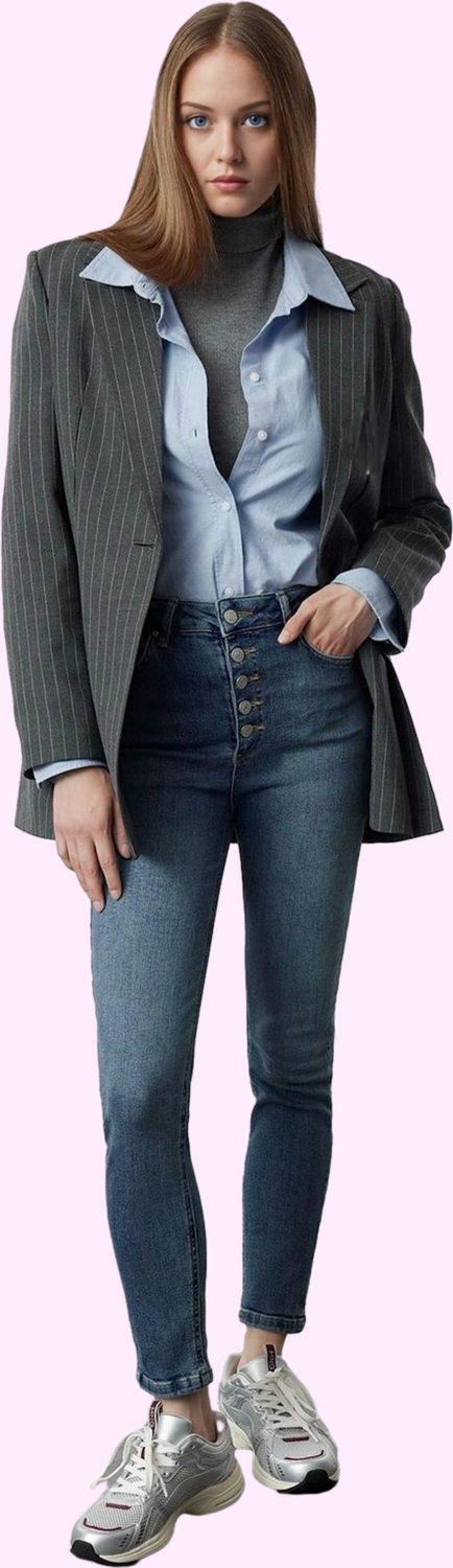 Kadın Pamuk Denim Skinny Jean Yüksek Bel Düğmeli Casual Stil Günlük Kullanım Modern Tasarım
