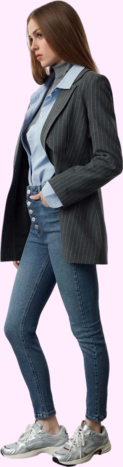 Kadın Pamuk Denim Skinny Jean Yüksek Bel Düğmeli Casual Stil Günlük Kullanım Modern Tasarım