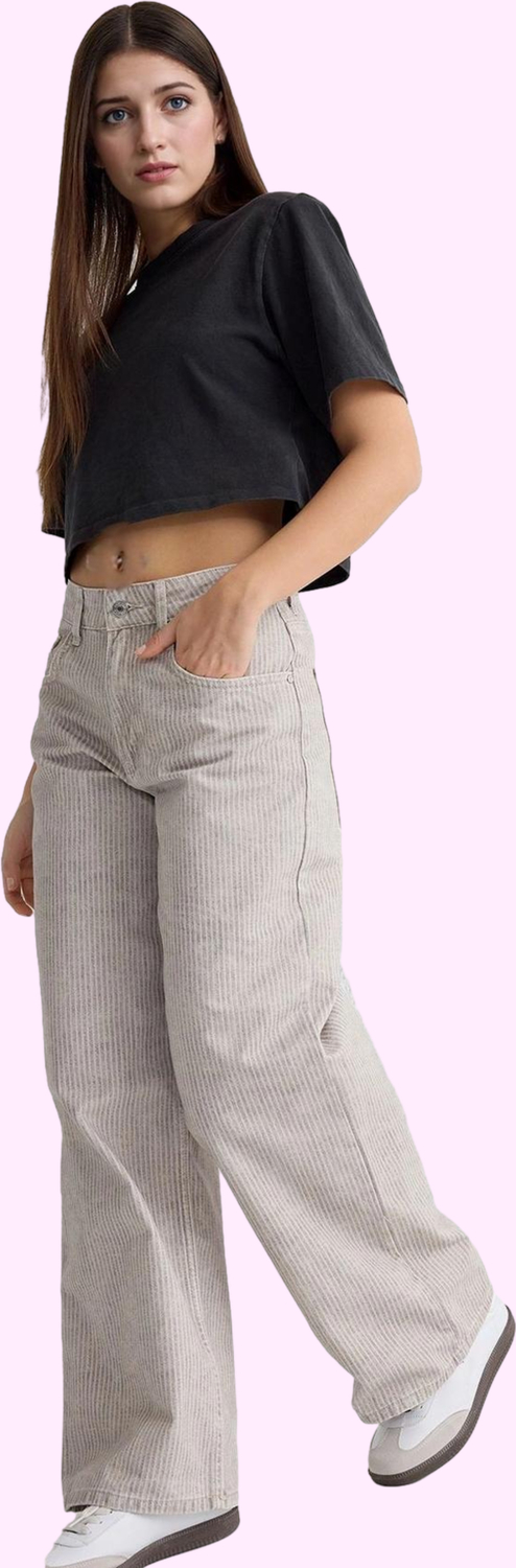 Kadın Çok Çizgili Barrel Jeans Pantolon Günlük Kullanım İçin Pamuk Konfor Kaliteli Malzeme
