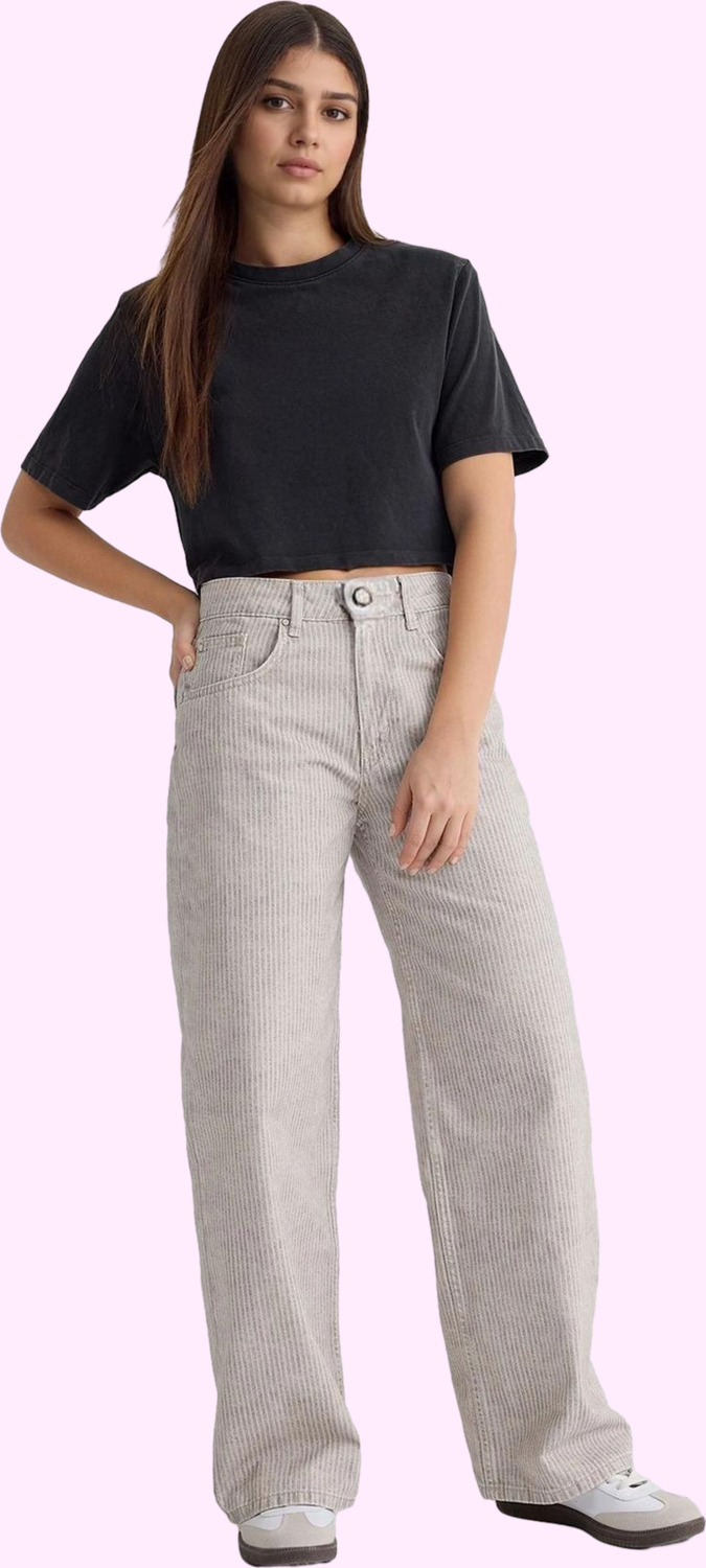 Kadın Çok Çizgili Barrel Jeans Pantolon Günlük Kullanım İçin Pamuk Konfor Kaliteli Malzeme