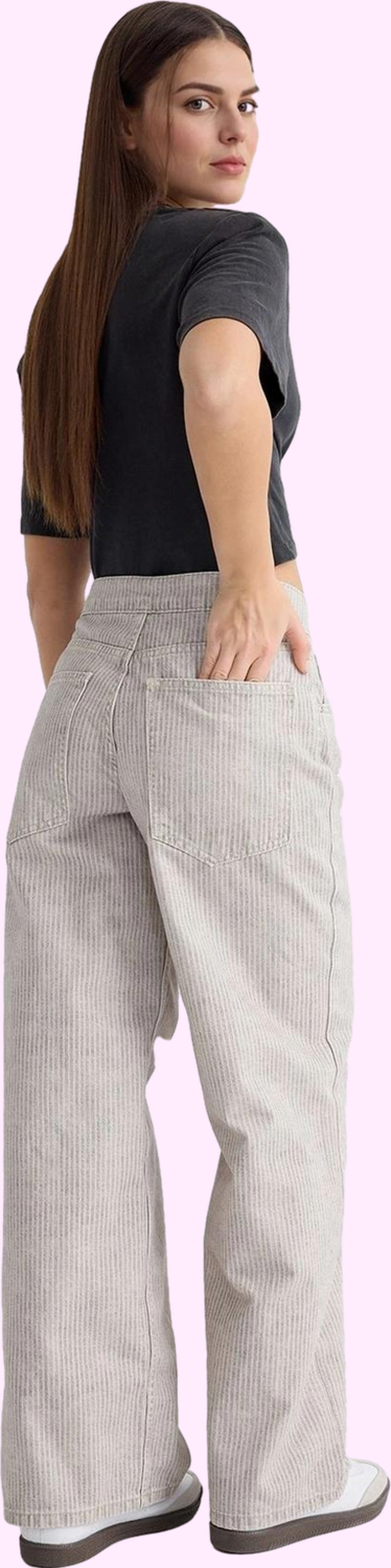 Kadın Çok Çizgili Barrel Jeans Pantolon Günlük Kullanım İçin Pamuk Konfor Kaliteli Malzeme