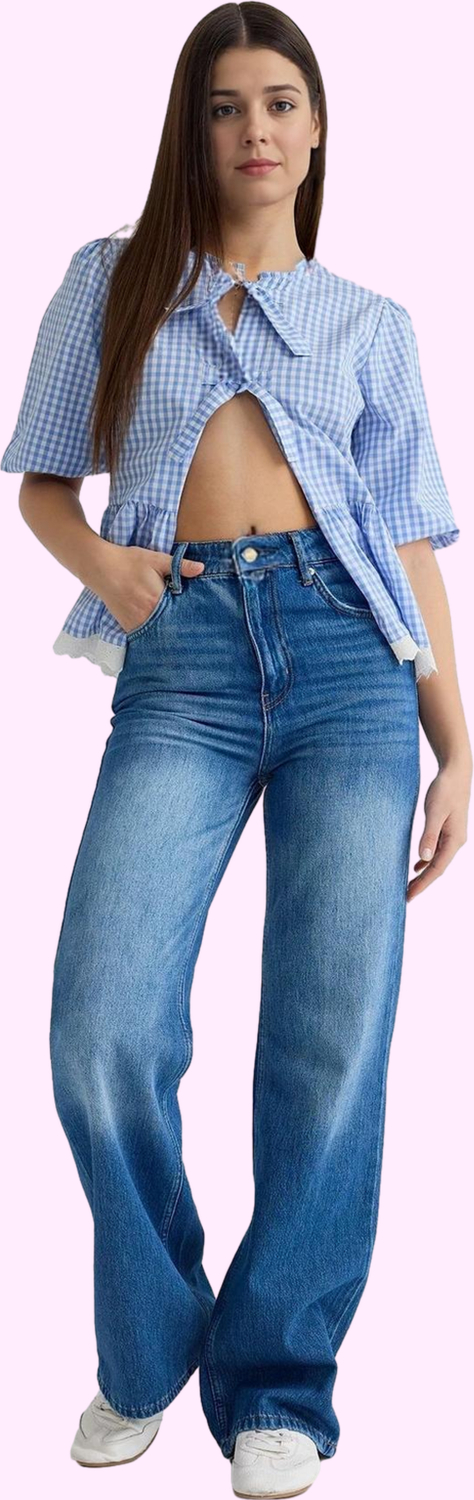 Kadın Denim Wide Leg Pantolon Pamuk Casual Stil Günlük Kullanım Yaz Aylarının Vazgeçilmezi