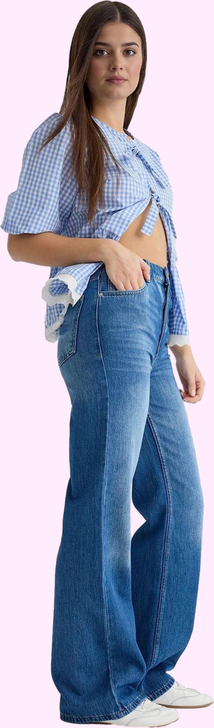 Kadın Denim Wide Leg Pantolon Pamuk Casual Stil Günlük Kullanım Yaz Aylarının Vazgeçilmezi