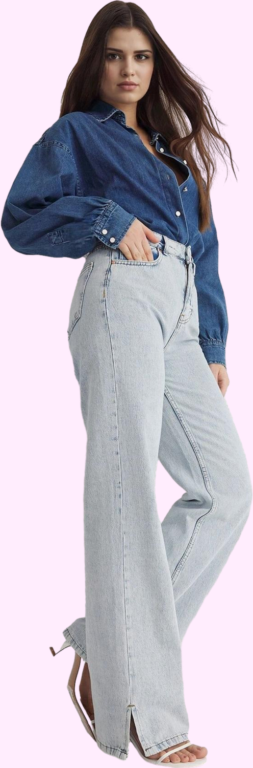 Kadın Denim Yüksek Bel Wide Leg Pantolon Pamuk Günlük Ve İş Hayatı Yaz Aylarının Vazgeçilmezi